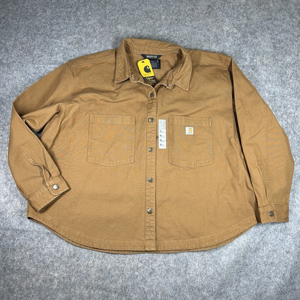 Carhartt Shirt 3X Rugged Flex Loose Fit Heavyweight Duck Overshirt Shacket Brown